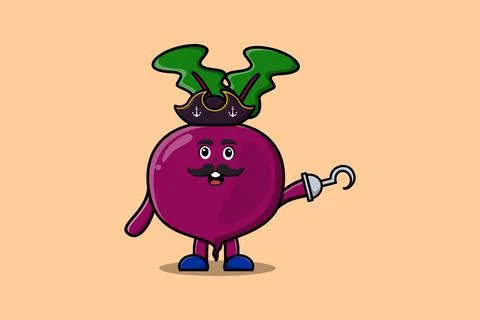 Cute cartoon pirate Beetroot with hook hand Stock Illustration