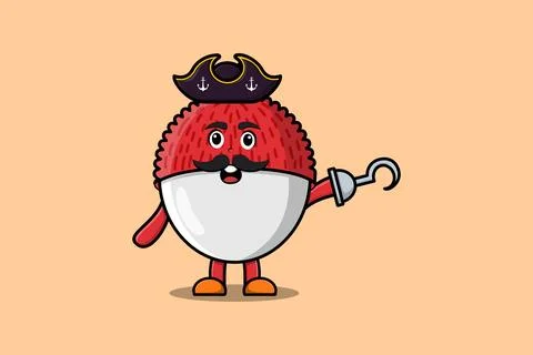 Cute cartoon pirate Lychee with hook hand Stock Illustration