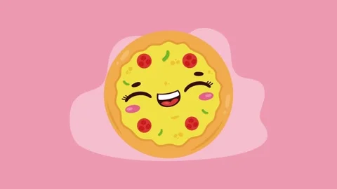 Cute cartoon pizza slice character with happy face animation on pink backgr.. Video stock 339086608