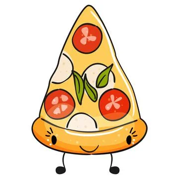Cute cartoon Pizza slice on white background. Vector illustration. Stock Illustration