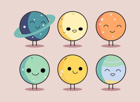 Cute cartoon planets in vector illustration Stock Illustration