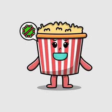 Cute cartoon Popcorn using mask to prevent virus Illustrazione stock