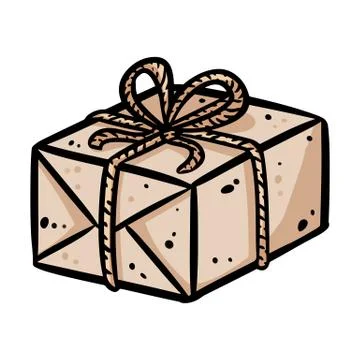 Cute cartoon post package doodle image. Gift shop logo. Media highlights grap Stock Illustration