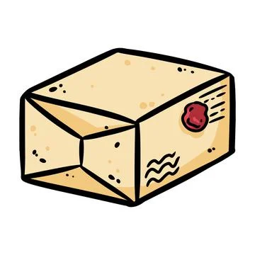 Cute cartoon post package doodle image. Snail mail logo. Media highlights gra Stock Illustration