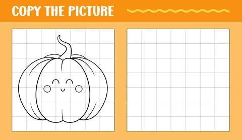 Cute cartoon pumpkin learn to draw educational game Stock Illustration