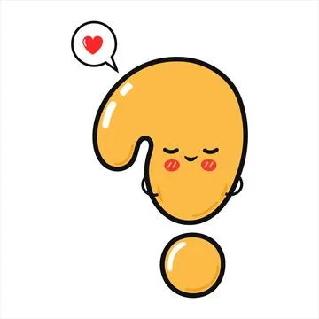 Cute cartoon question mark character with a heart symbol in a speech bubble Иллюстрация