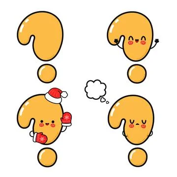 Cute cartoon question marks with different expressions and holiday accessorie Stock Illustration