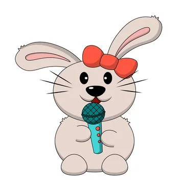 Cute cartoon Rabbit and microphone. Draw illustration in color Stock Illustration