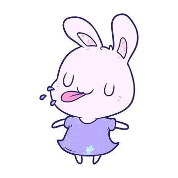 Cute cartoon rabbit blowing raspberry in bright neon color Stock Illustration