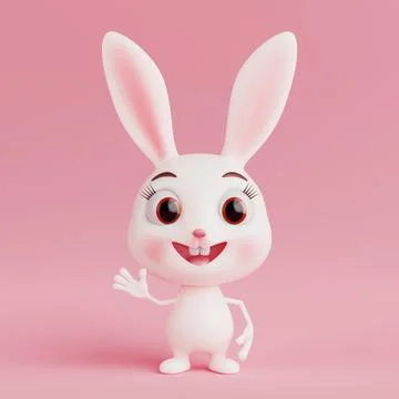 Cute Cartoon Rabbit Character Person. 3d Rendering Stock Illustration