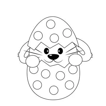 Cute cartoon Rabbit in easter egg in black and white Stock Illustration