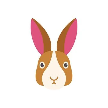 Cute cartoon rabbit face with brown and pink ears showing curiosity Stock Illustration