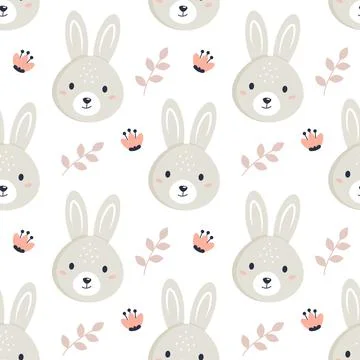 Cute cartoon rabbit with floral elements 库存插图