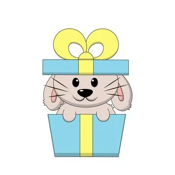 Cute cartoon Rabbit in gift box. Draw illustration in color Illustrazione stock