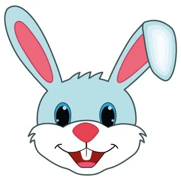 Cute Cartoon Rabbit Head Vector on Isolated White Background Stock Illustration