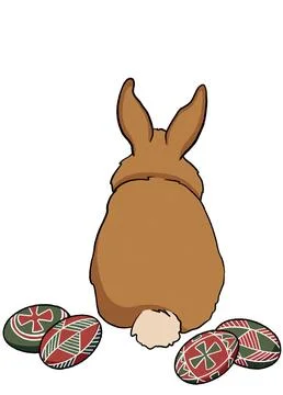 Cute cartoon rabbit, Illustration of Easter Bunny with Colorful Eggs on a white  Stock Illustration