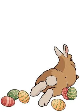 Cute cartoon rabbit, Illustration of Easter Bunny with Colorful Eggs on a white  Stock Illustration