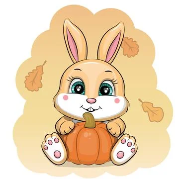 A cute cartoon Rabbit with pumpkin. Stock Illustration
