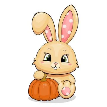 A cute cartoon Rabbit with pumpkin. Illustrazione stock