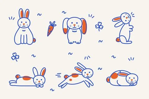 Cute Cartoon Rabbit Seamless Pattern Background Stock Illustration