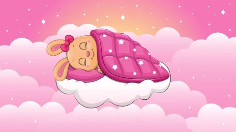 Cute cartoon rabbit is sleeping on the cloud. Stock Footage 314314511
