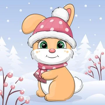 Cute cartoon Rabbit in winter. Stock Illustration