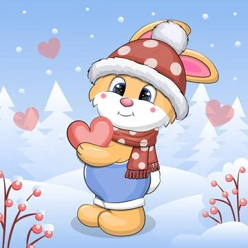 Cute cartoon Rabbit in winter. Stock Illustration