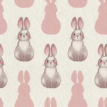 Cute cartoon rabbits. Seamless pattern Stock Illustration