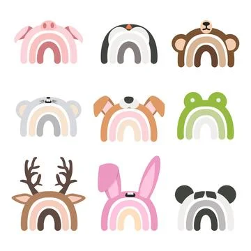 Cute Cartoon Rainbow animals Fun Stock Illustration