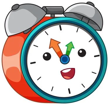 Cute Cartoon Red Alarm Clock Character with Smiling Face Stock Illustration