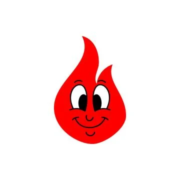 Cute cartoon red flame with a big smile and soft expression. Vector fire mascot 库存插图