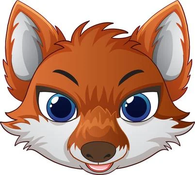 Cute Cartoon Red Fox Head Illustration with Large Blue Eyes Stock Illustration