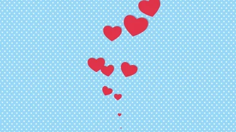Cute Cartoon Red Hearts Floating on Light Blue Polka Dot Background Stock Footage 336598947