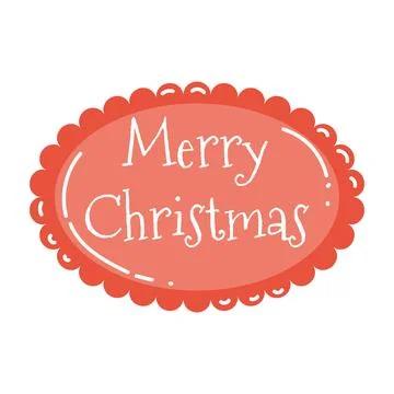 Cute cartoon red scalloped Merry Christmas frame or card with greeting word.. Stock Illustration