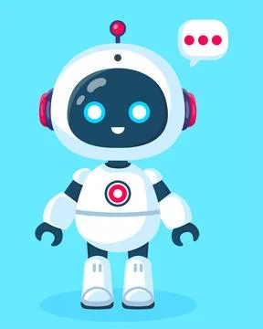 Cute cartoon robot assistant. Artificial intelligence, online support. Stock Illustration