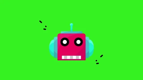 Cute Cartoon Robot Head Icon Animation Isolated on Chroma Key Green Screen Stock Footage 345930687