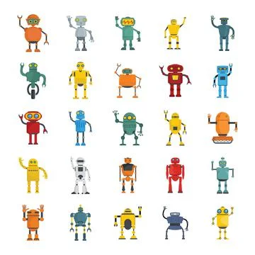 Cute cartoon robots Stock Illustration