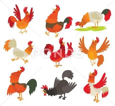 Cute cartoon rooster cock character vector Stock Illustration