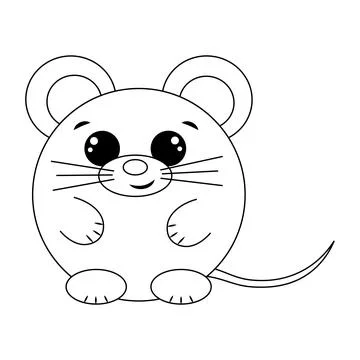 Cute cartoon round Mouse. Draw illustration in black and white Stock Illustration