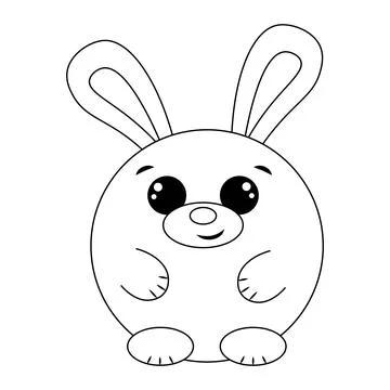 Cute cartoon round Rabbit. Draw illustration in black and white Stock Illustration