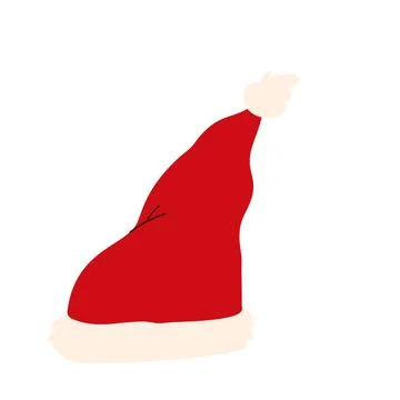 Cute cartoon Santa hat with soft details set. Classic Xmas cap for holiday icons Stock Illustration