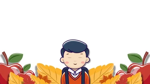 Cute Cartoon School Boy with Backpack and Autumn Leaves Back to School Anim.. Stock Footage 341566056