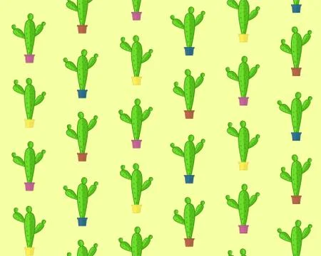 Cute cartoon seamless cactus pattern Stock Illustration