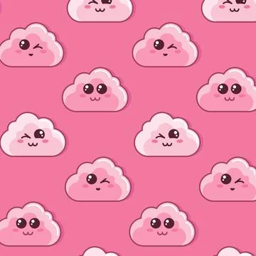 Cute Cartoon seamless pattern with funny clouds. Stock Illustration