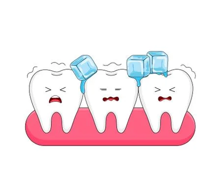 Cute cartoon sensitive teeth character with ice. Stock Illustration