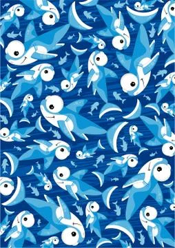 Cute Cartoon Shark Pattern Illustration