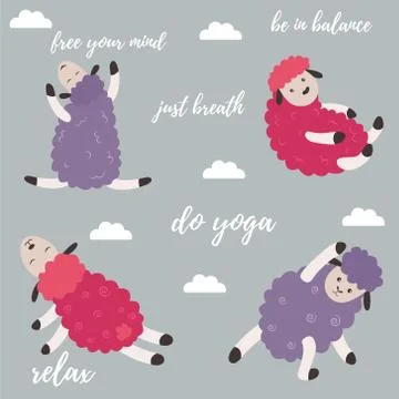 Cute cartoon sheep doing some yoga exercises Stock Illustration