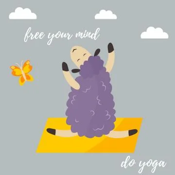 Cute cartoon sheep doing some yoga exercises Stock Illustration