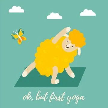Cute cartoon sheep doing some yoga exercises Stock Illustration