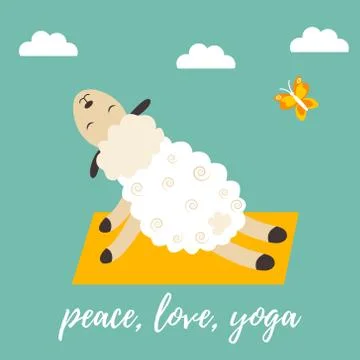 Cute cartoon sheep doing some yoga exercises Stock Illustration